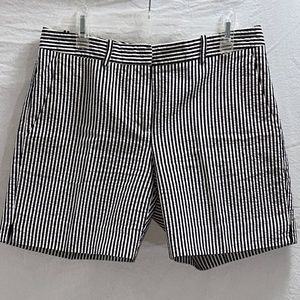 Theory Black/White Seersucker Cotton Shorts